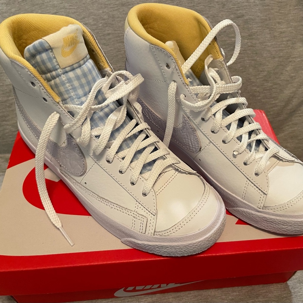 Nike White and Yellow High-Top Sneakers